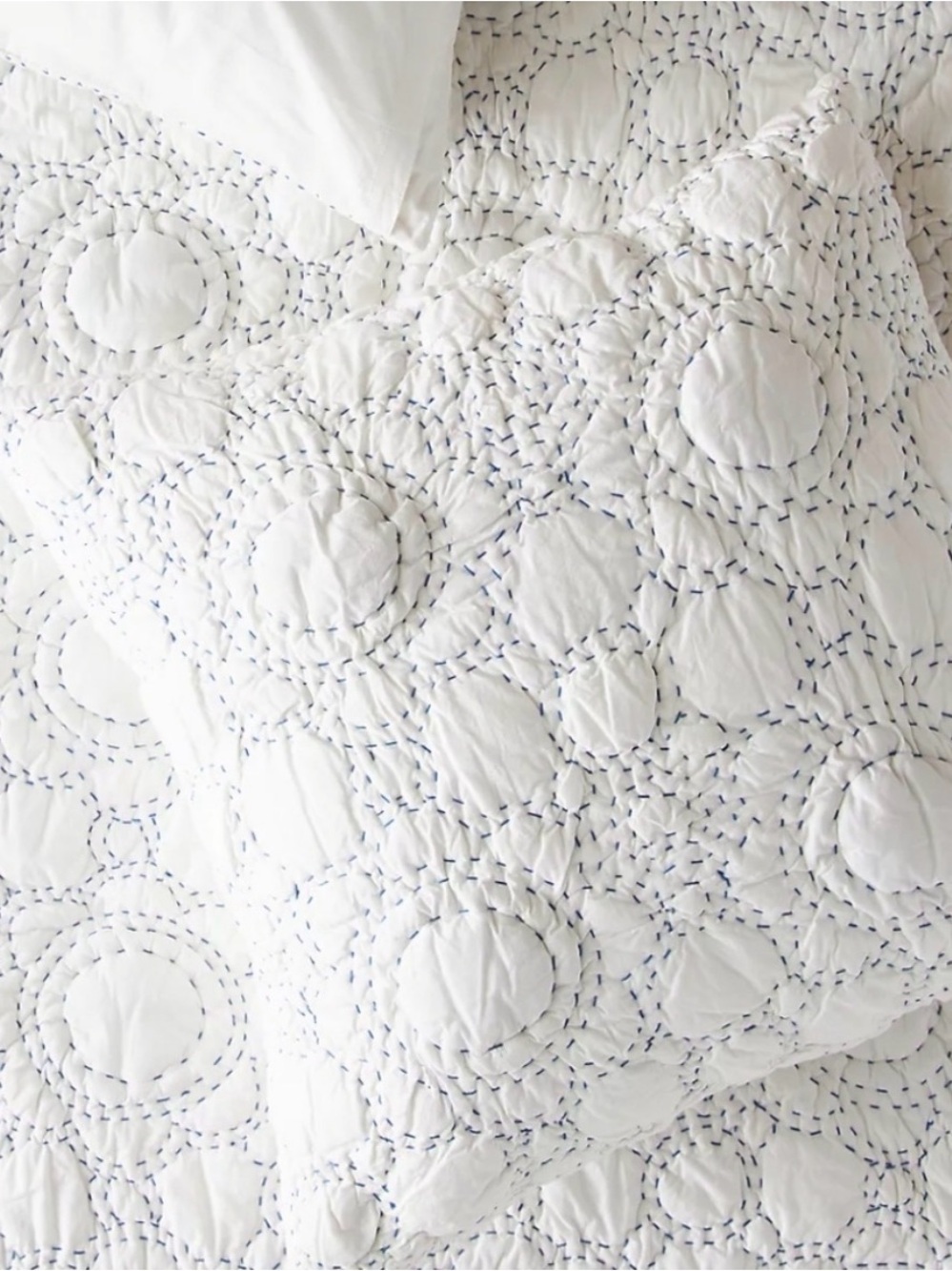 Anthropologie White Quilted with Blue Stitching Euro Shams